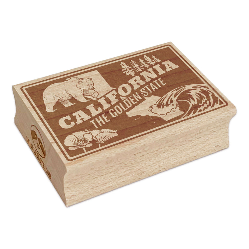 California Golden State Grizzly Bear Poppy Redwoods United States Rectangle Rubber Stamp for Stamping Crafting