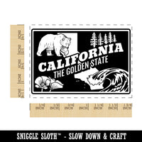 California Golden State Grizzly Bear Poppy Redwoods United States Rectangle Rubber Stamp for Stamping Crafting