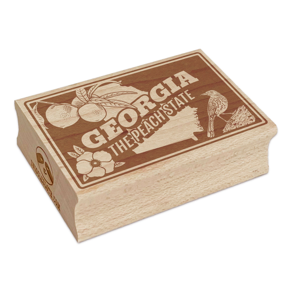 Georgia Peach Brown Thrasher Cherokee Rose United States Rectangle Rubber Stamp for Stamping Crafting