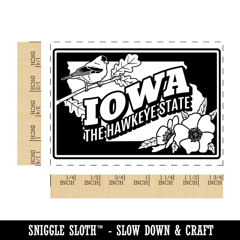Iowa Hawkeye Goldfinch Oak Tree Wild Prairie Rose United States Rectangle Rubber Stamp for Stamping Crafting