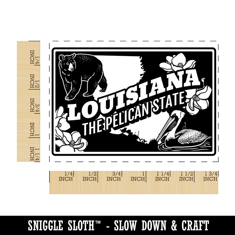 Louisiana Pelican Black Bear Magnolia United States Rectangle Rubber Stamp for Stamping Crafting