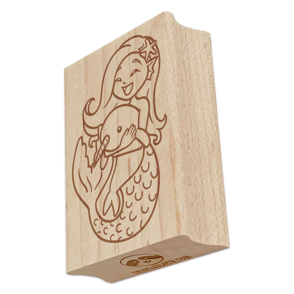 Mermaid Hugging Baby Narwhal Rectangle Rubber Stamp for Stamping Crafting