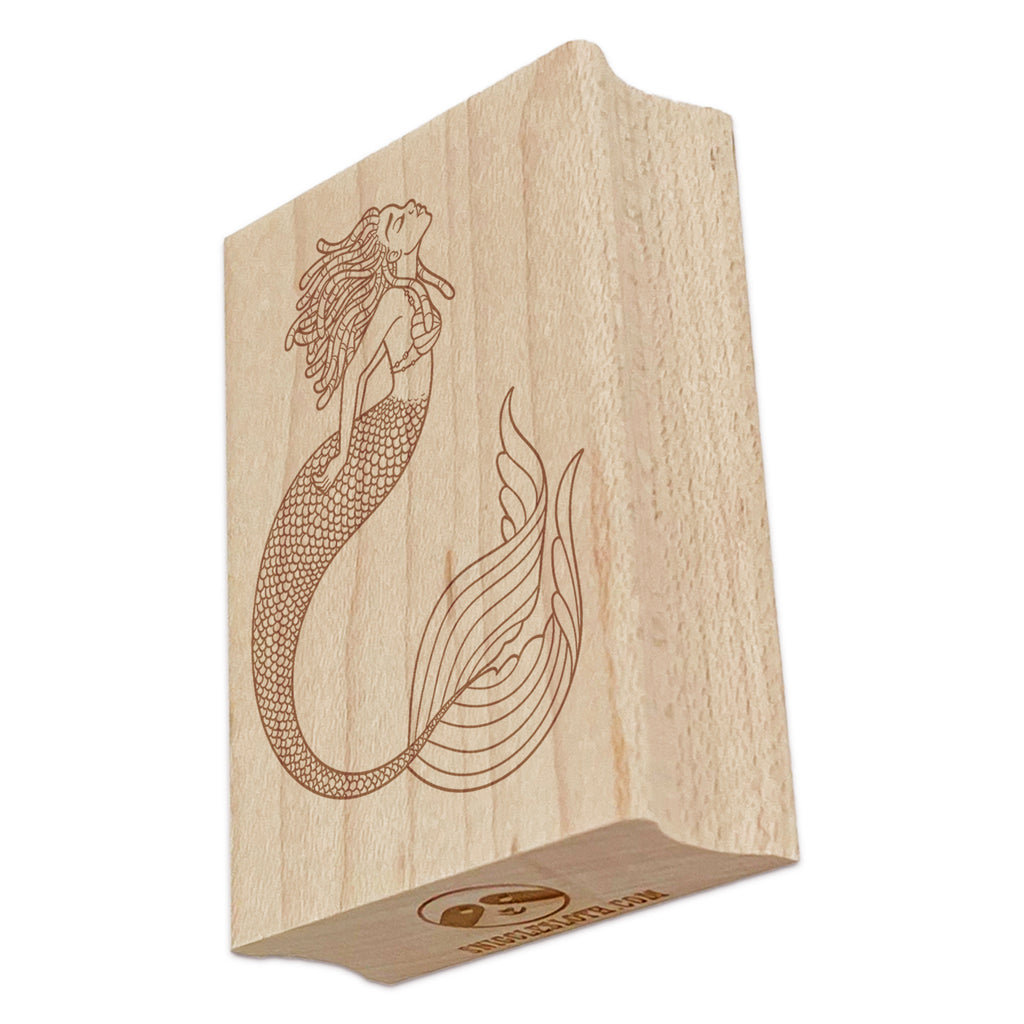 Mermaid with Dreadlocks Rectangle Rubber Stamp for Stamping Crafting