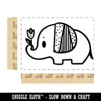 Baby Elephant Holding Tulip Rectangle Rubber Stamp for Stamping Crafting