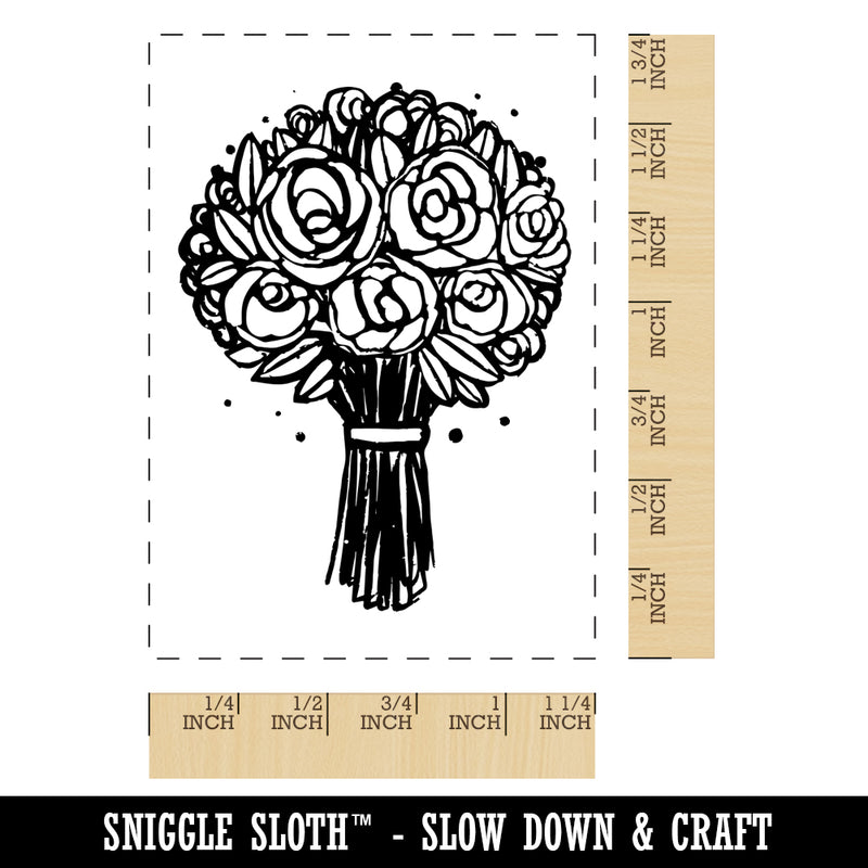 Bouquet of Roses Sketch Rectangle Rubber Stamp for Stamping Crafting