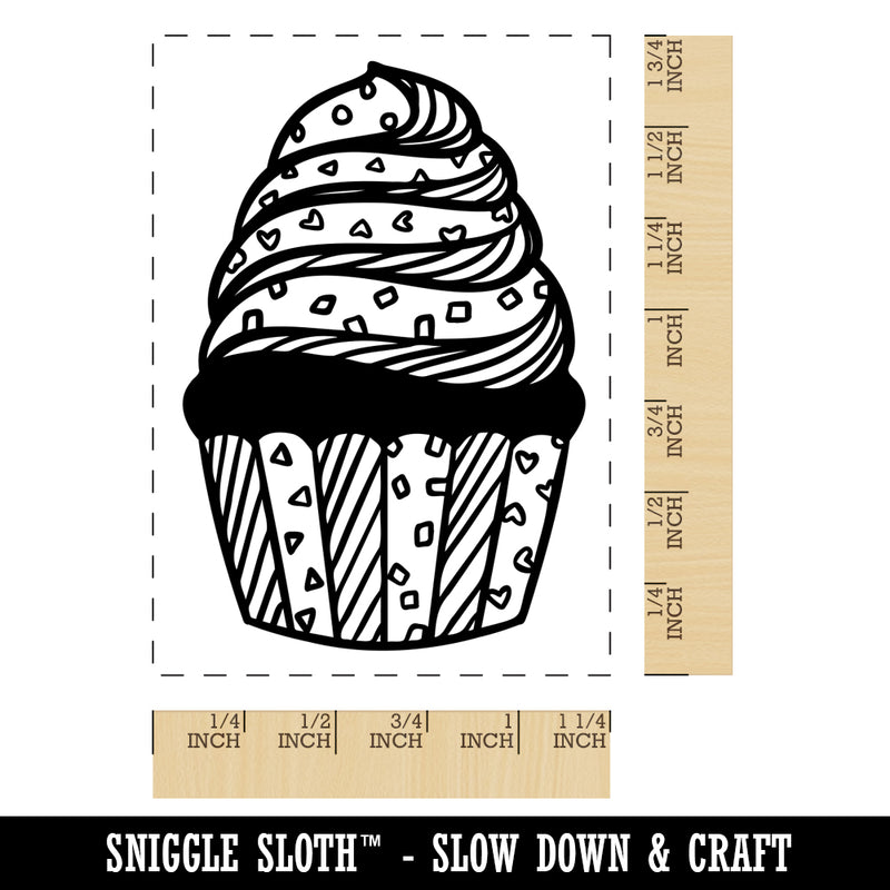 Cupcake Sprinkled with Patterns Rectangle Rubber Stamp for Stamping Crafting