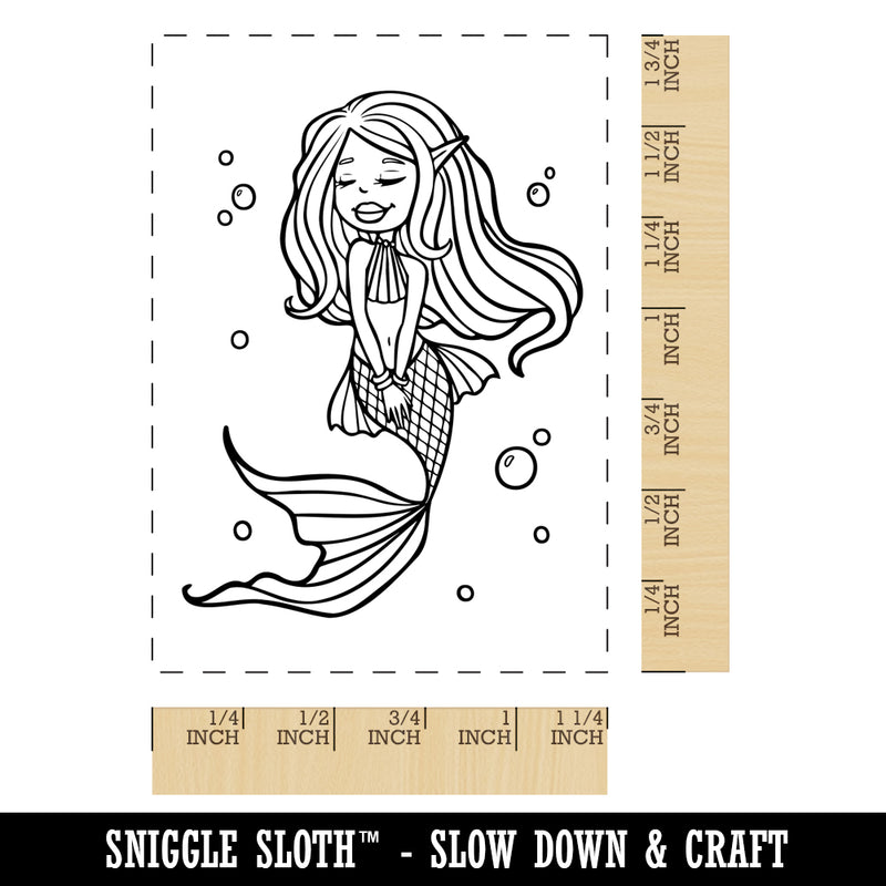 Mermaid With Flowy Hair and Tail Rectangle Rubber Stamp for Stamping Crafting