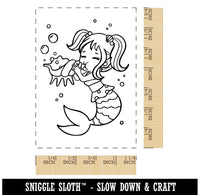 Musical Mermaid Playing Conch Shell Rectangle Rubber Stamp for Stamping Crafting
