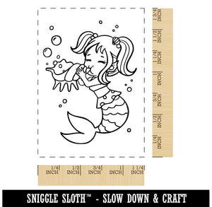 Musical Mermaid Playing Conch Shell Rectangle Rubber Stamp for Stamping Crafting