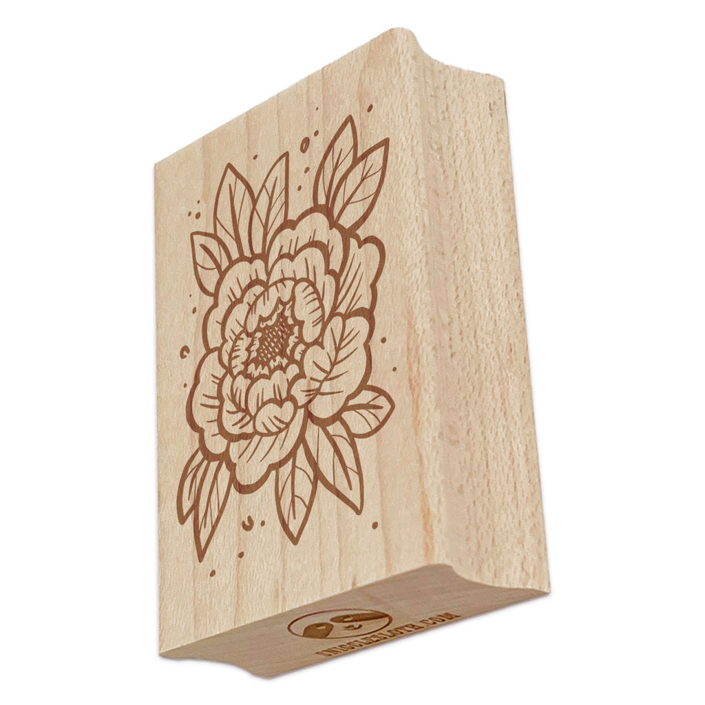Stylized Peony Flower Rectangle Rubber Stamp for Stamping Crafting