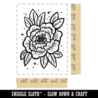 Stylized Peony Flower Rectangle Rubber Stamp for Stamping Crafting