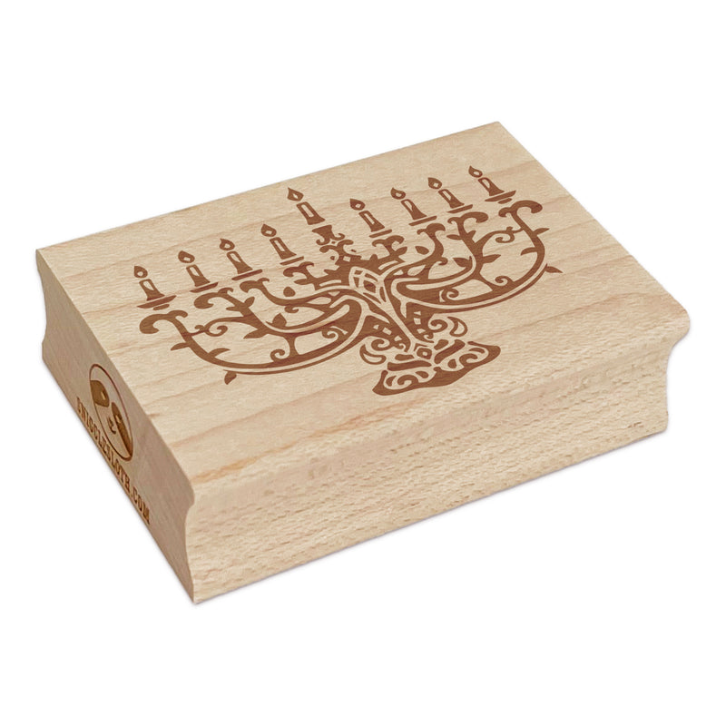 Elegant Intricate Hanukkah Menorah with Candles Candelabrum Candelabra Rectangle Rubber Stamp for Stamping Crafting