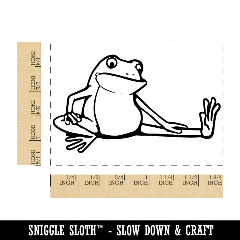 Limber Cartoon Frog Stretching Leg Exercise Rectangle Rubber Stamp for Stamping Crafting