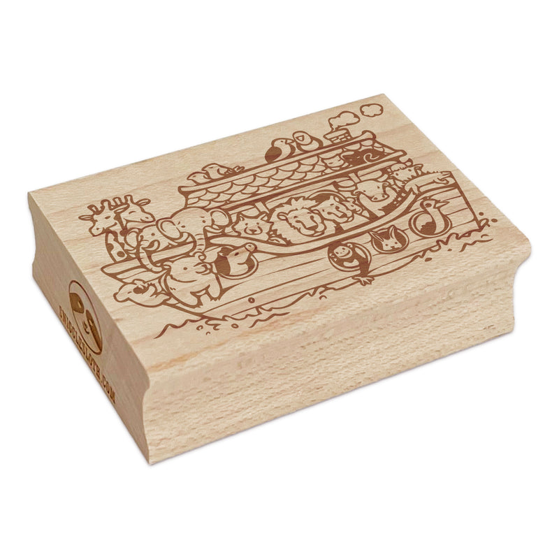 Noah's Ark Boat Filled with Animals Rectangle Rubber Stamp for Stamping Crafting