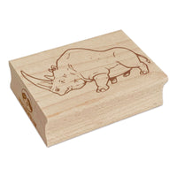 Square Lipped White Rhinoceros with Huge Horn Rectangle Rubber Stamp for Stamping Crafting