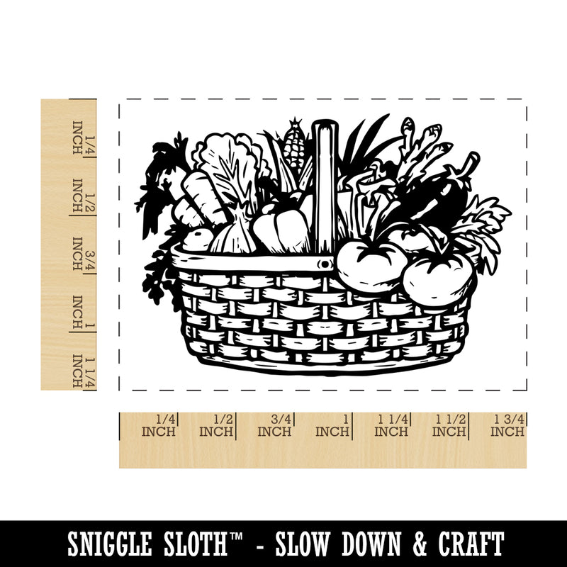 Wicker Vegetable Basket with Tomatoes Carrots Eggplants Lettuce Corn Rectangle Rubber Stamp for Stamping Crafting