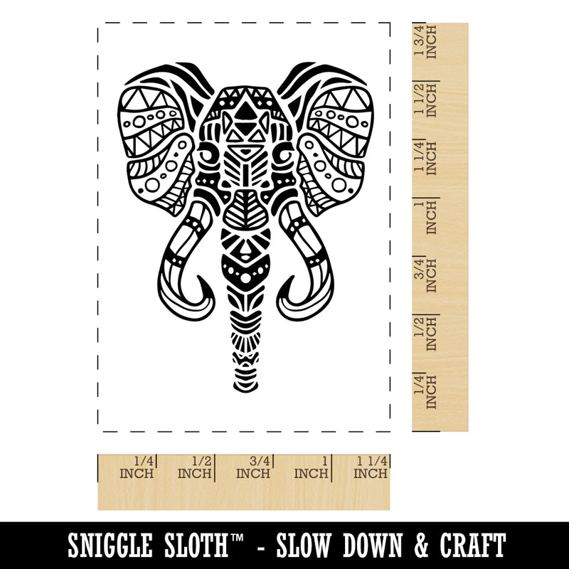 African Elephant Head Tribal Geometric Design Rectangle Rubber Stamp for Stamping Crafting