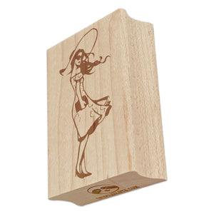 Beautiful Woman in Sundress with Sun Hat and Sunglasses Rectangle Rubber Stamp for Stamping Crafting