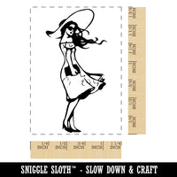 Beautiful Woman in Sundress with Sun Hat and Sunglasses Rectangle Rubber Stamp for Stamping Crafting