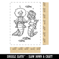 Couple of Mermaid Best Friends Holding Hands Rectangle Rubber Stamp for Stamping Crafting
