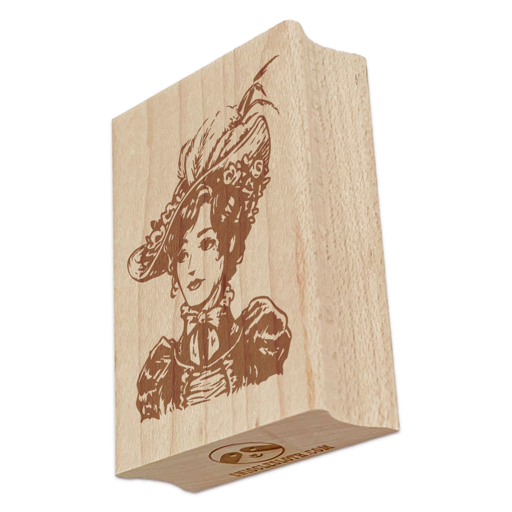 Elegant Victorian Lady Woman with Flower and Feathers in her Hat Rectangle Rubber Stamp for Stamping Crafting