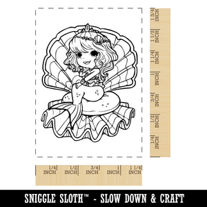Fancy Kawaii Chibi Mermaid Princess in Giant Clam Shell Rectangle Rubber Stamp for Stamping Crafting