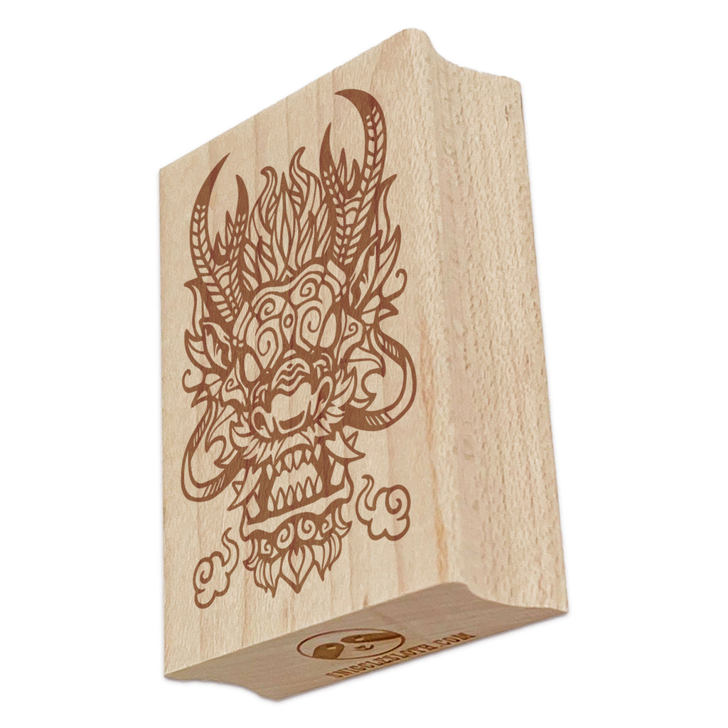 Fierce Eastern Asian Dragon Head Rectangle Rubber Stamp for Stamping Crafting