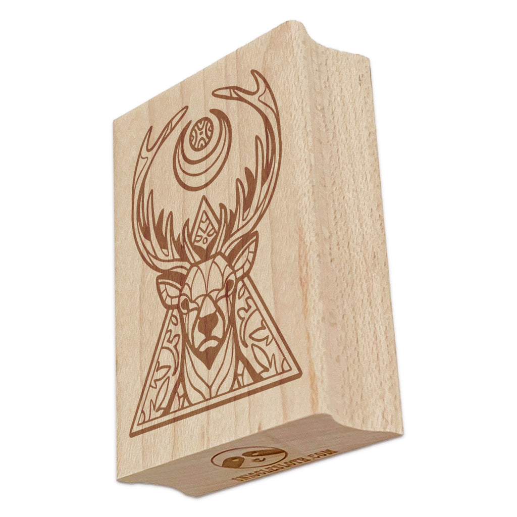 Geometric Spiritual Deer Buck in Triangle with Antlers and Moon Rectangle Rubber Stamp for Stamping Crafting