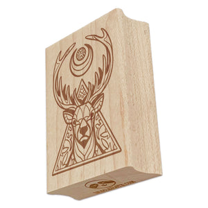 Geometric Spiritual Deer Buck in Triangle with Antlers and Moon Rectangle Rubber Stamp for Stamping Crafting