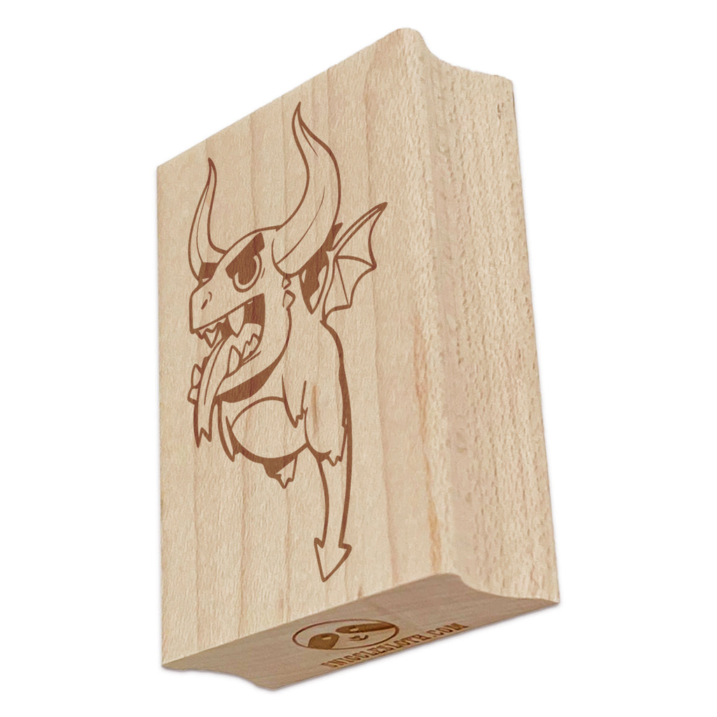 Impish and Diabolic Long Horned Dragon Whelp Rectangle Rubber Stamp for Stamping Crafting