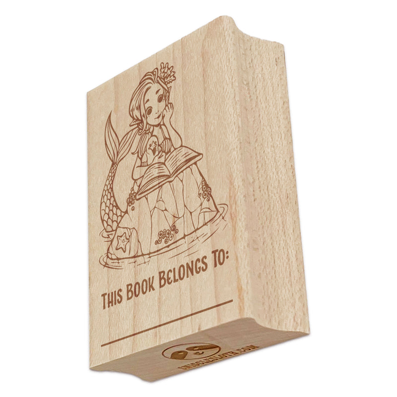 Mermaid Reading Book on Rock with Seagull Rectangle Rubber Stamp for Stamping Crafting