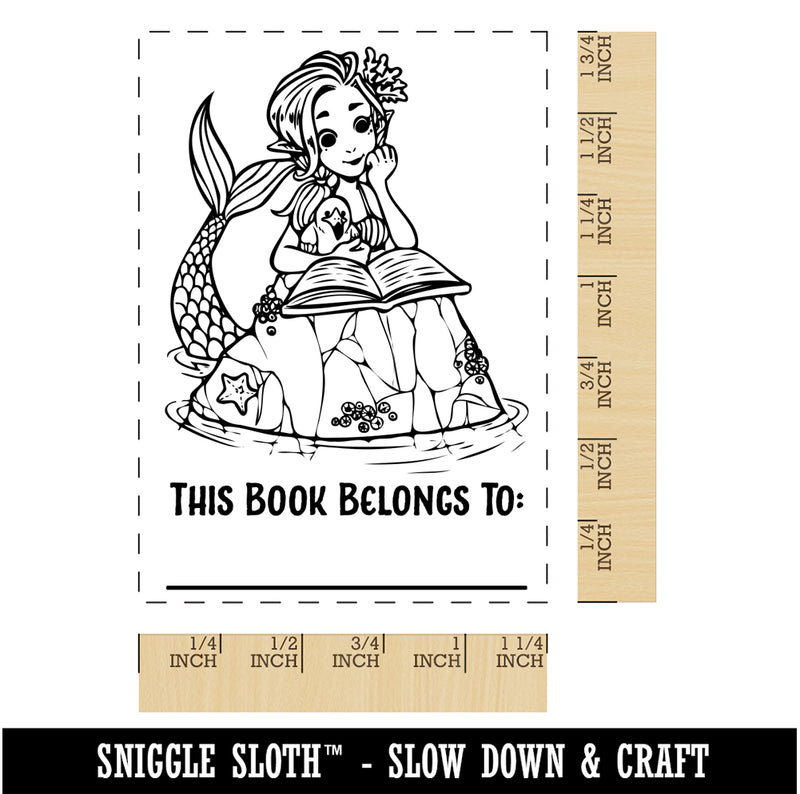 Mermaid Reading Book on Rock with Seagull Rectangle Rubber Stamp for Stamping Crafting