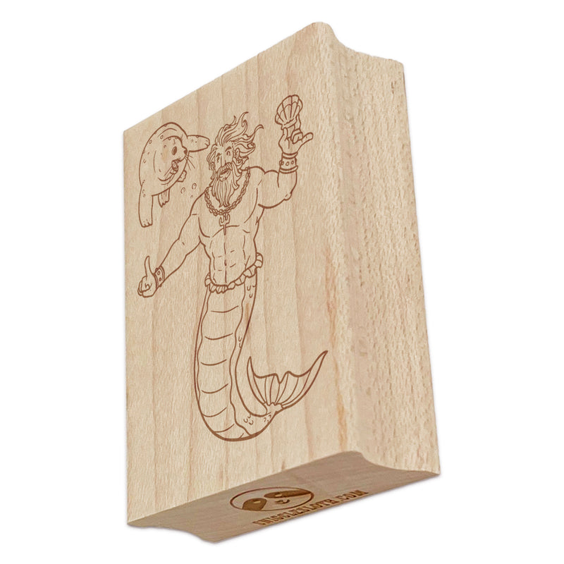 Merman Mermaid Training Seal Puppy with Clam Shell Rectangle Rubber Stamp for Stamping Crafting