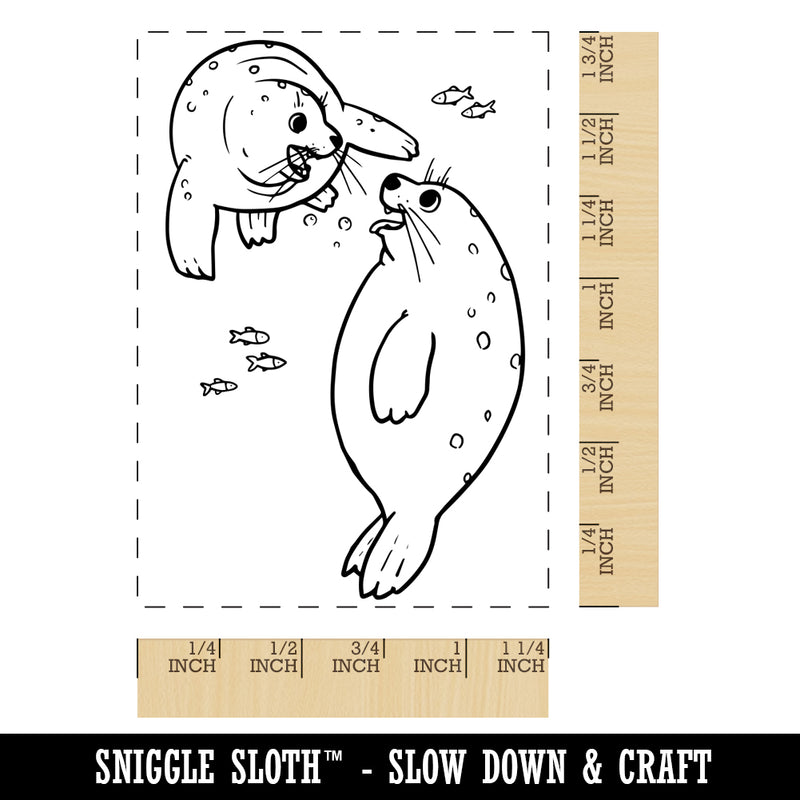 Playful Pair of Spotted Seals Rectangle Rubber Stamp for Stamping Crafting