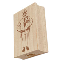 Serious Police Officer Cop Standing with Hands on Hips Rectangle Rubber Stamp for Stamping Crafting
