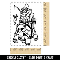 Wise Garden Gnome Riding Turtle with Carrot on a Stick Rectangle Rubber Stamp for Stamping Crafting