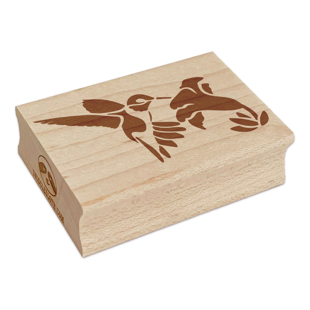 Hummingbird with Flower Rectangle Rubber Stamp for Stamping Crafting