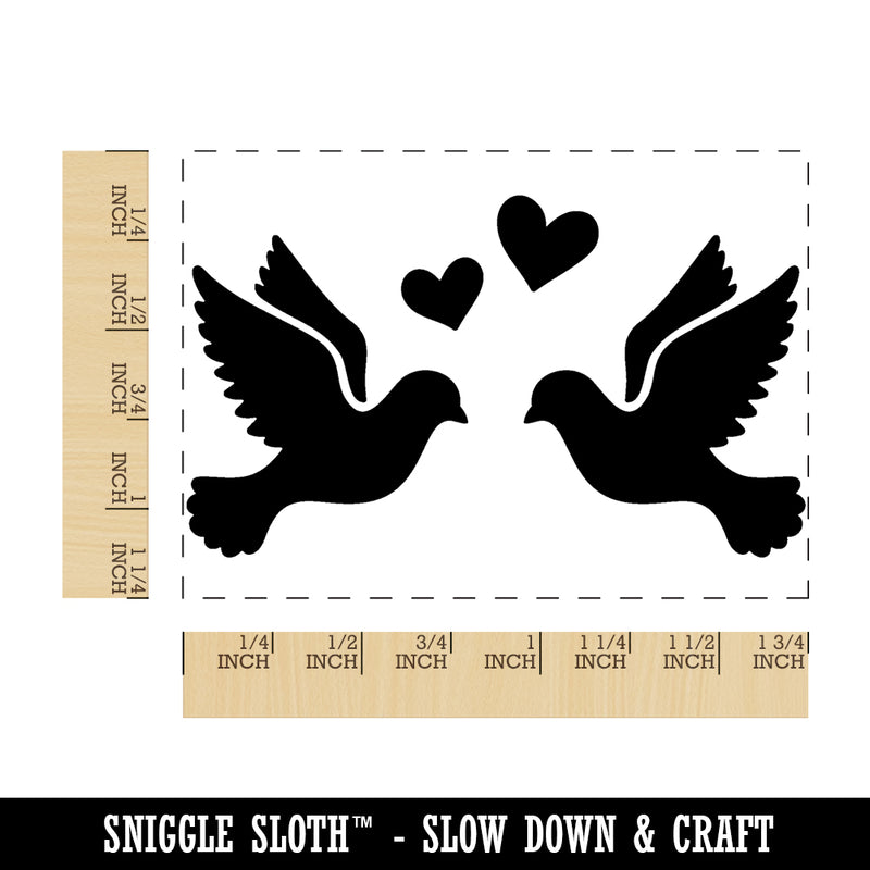 Two Love Doves Wedding Hearts Birds Rectangle Rubber Stamp for Stamping Crafting