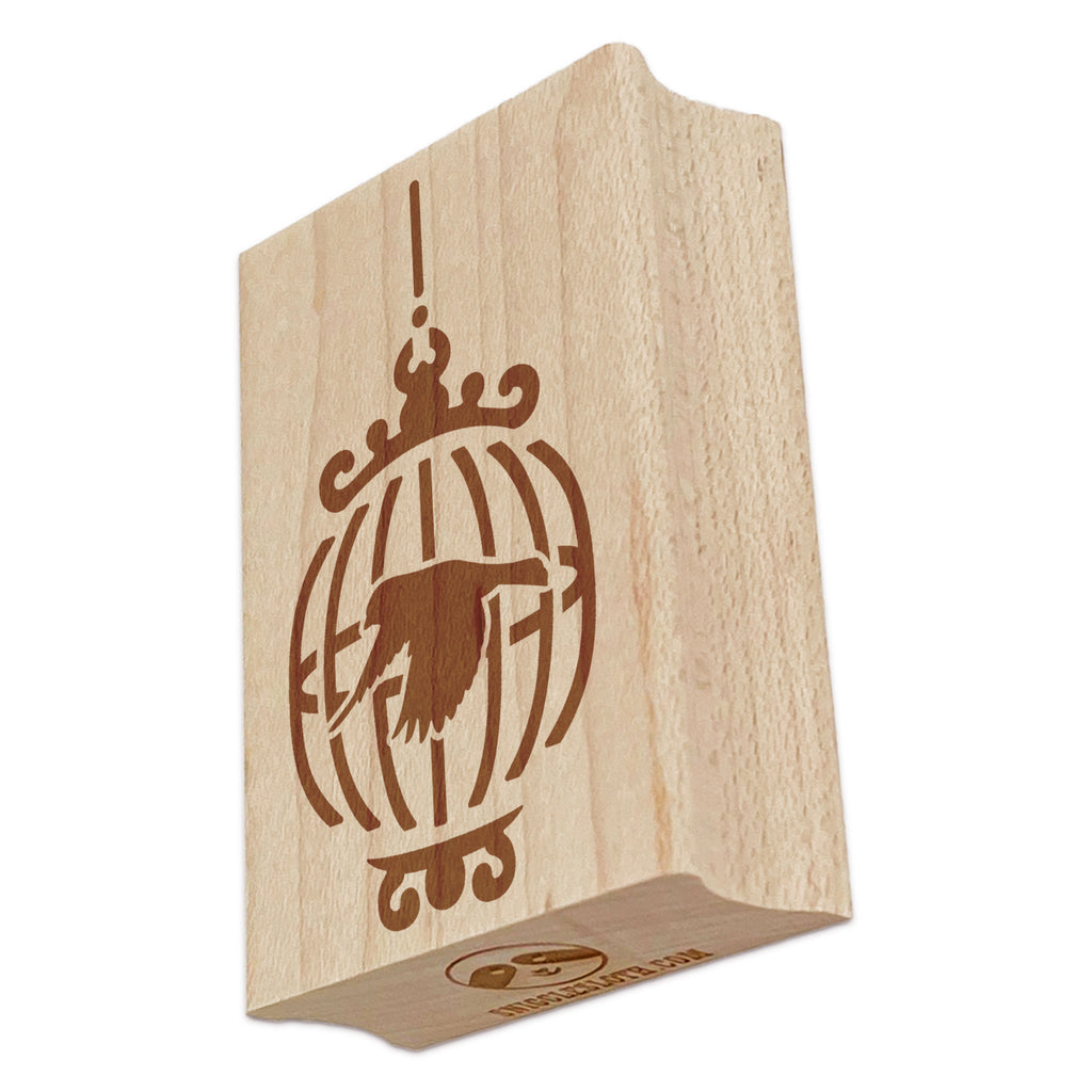 Finch in a Bird Cage Rectangle Rubber Stamp for Stamping Crafting