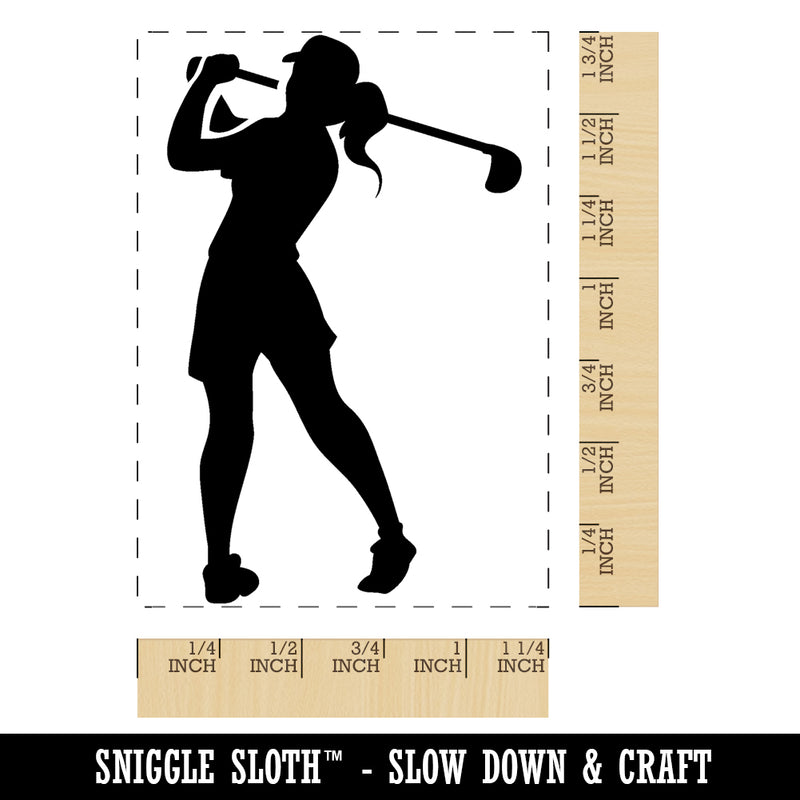 Woman Swinging Golf Club Rectangle Rubber Stamp for Stamping Crafting