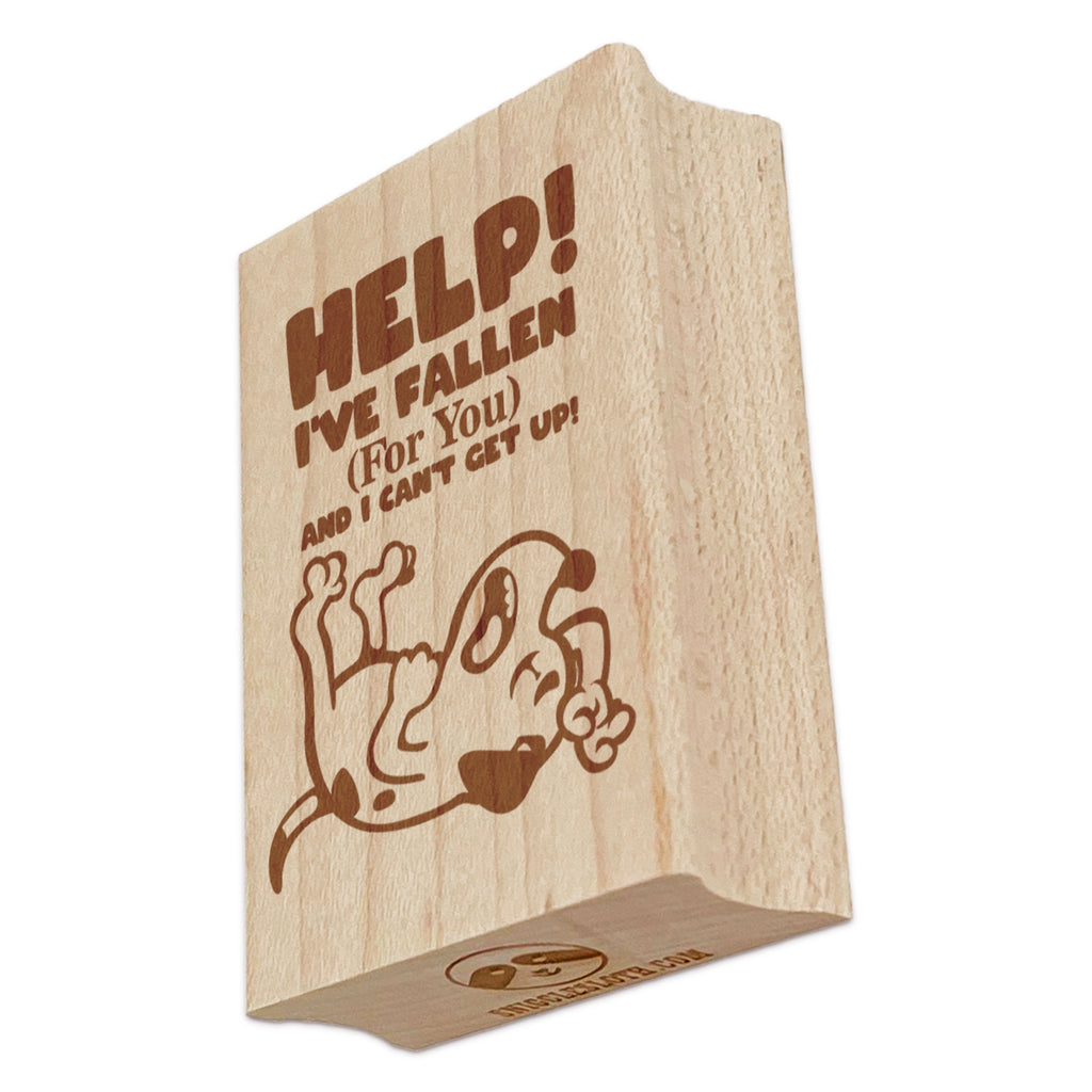 Help I've Fallen For You Dog Funny Valentine's Day Rectangle Rubber Stamp for Stamping Crafting