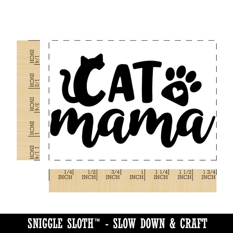 Cat Mama Mom Paw Print Rectangle Rubber Stamp for Stamping Crafting