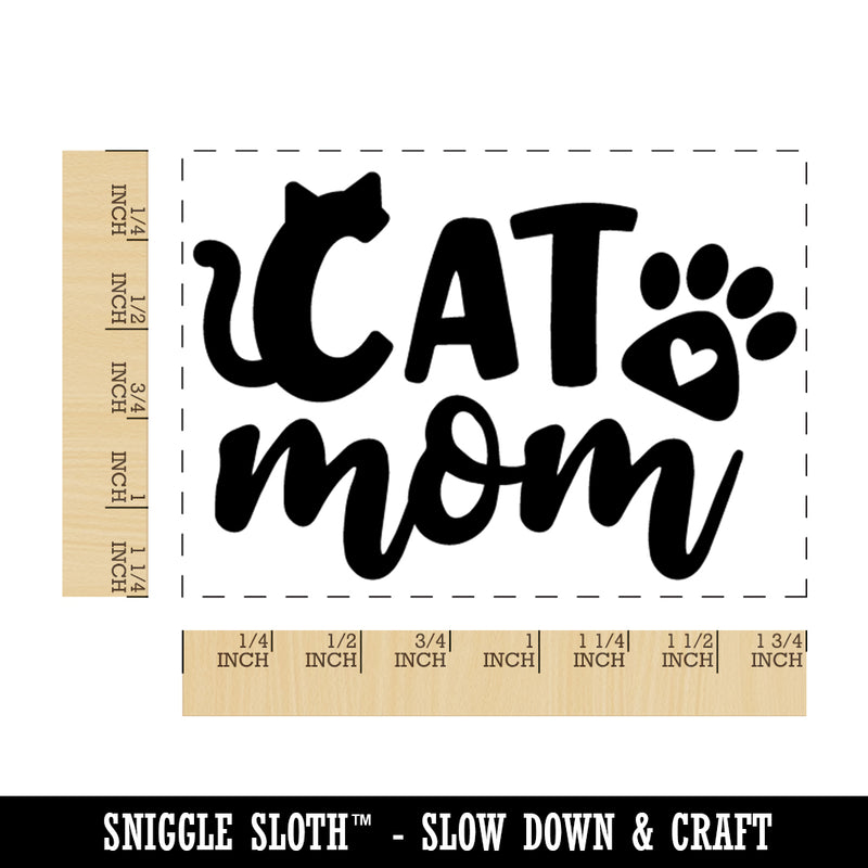 Cat Mom Paw Print Rectangle Rubber Stamp for Stamping Crafting