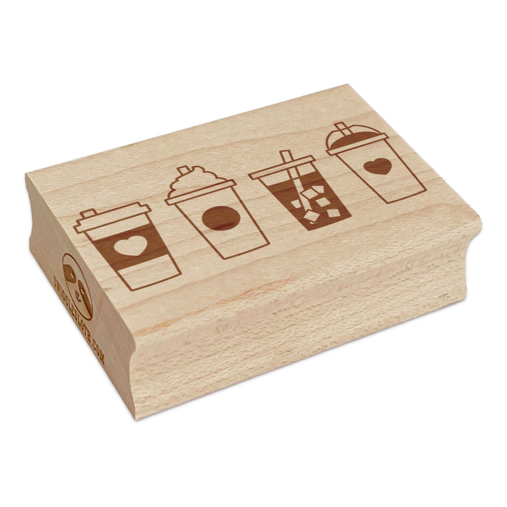 Sweet Coffee Lover Drinks Hot Iced Frozen Whipped Cream Rectangle Rubber Stamp for Stamping Crafting