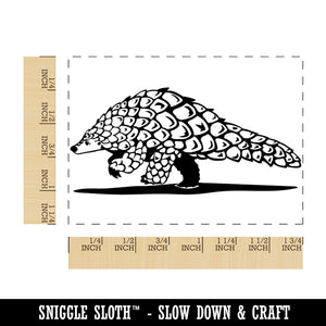 Cautious Pangolin Walking Endangered Species Rectangle Rubber Stamp for Stamping Crafting
