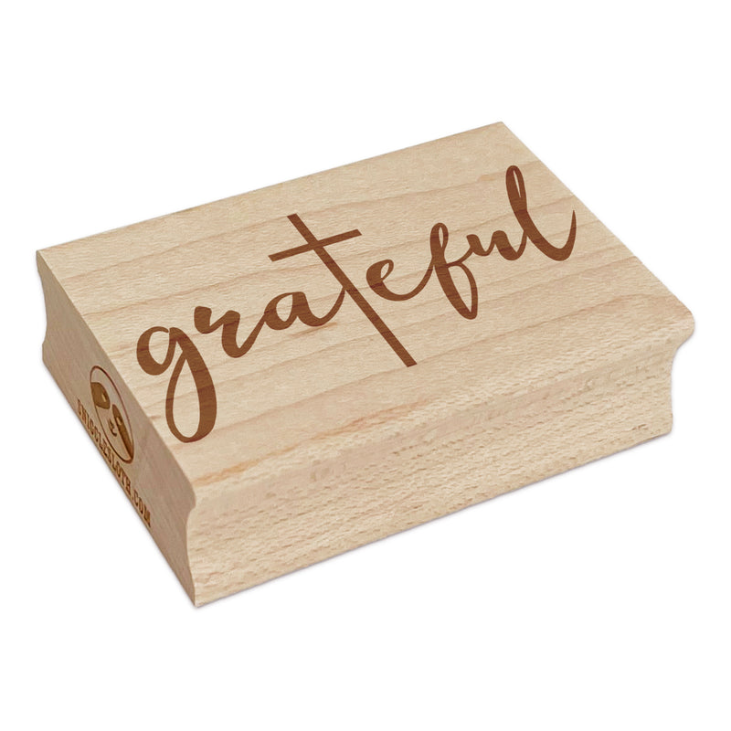 Inspirational Grateful with Cross Christianity Rectangle Rubber Stamp for Stamping Crafting