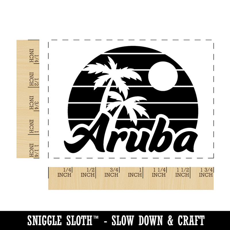 Aruba Destination Tropical Sunset with Palm Trees Rectangle Rubber Stamp for Stamping Crafting