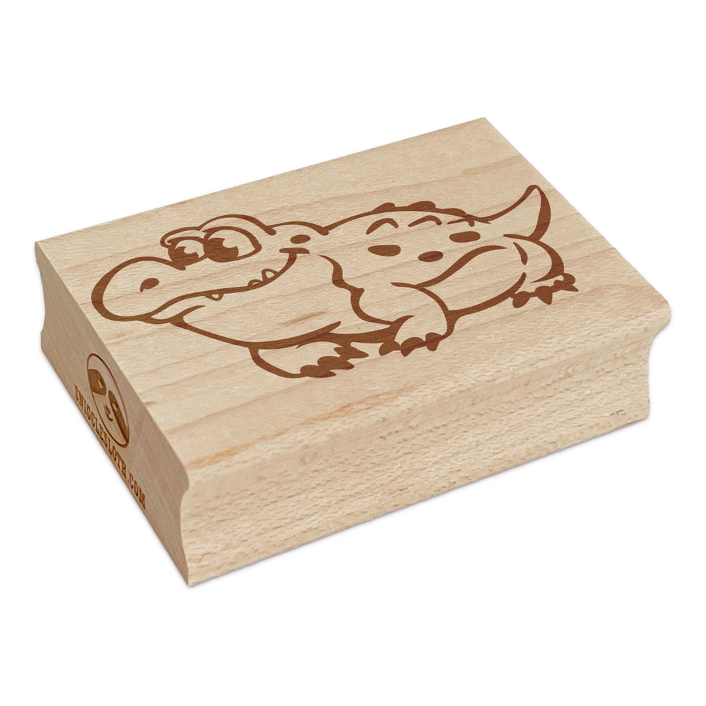 Chubby Little Cartoon Alligator Crocodile Rectangle Rubber Stamp for Stamping Crafting