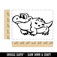 Chubby Little Cartoon Alligator Crocodile Rectangle Rubber Stamp for Stamping Crafting