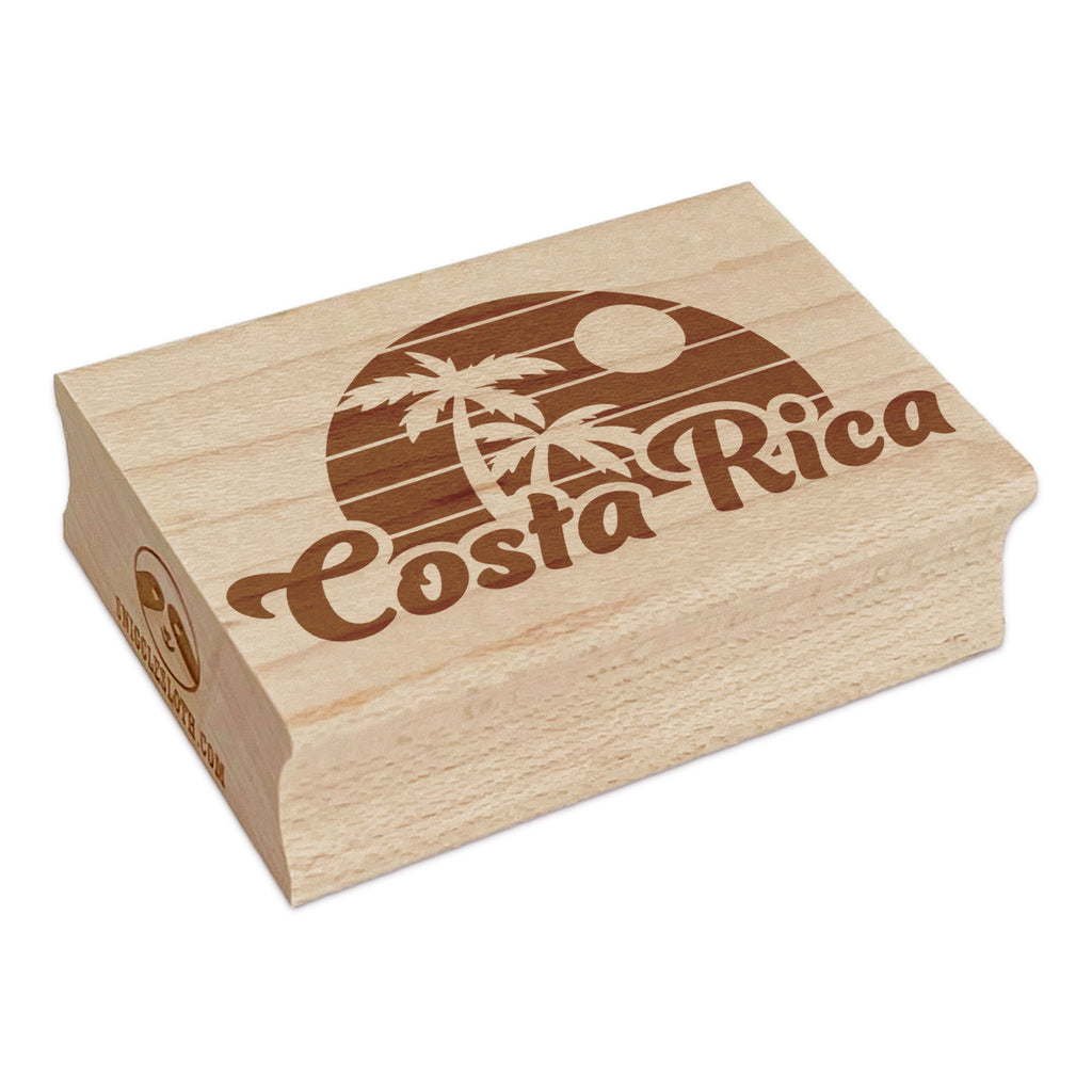 Costa Rica Destination Tropical Sunset with Palm Trees Rectangle Rubber Stamp for Stamping Crafting